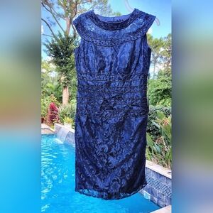 NWT Gorgeous Navy Embellished Elegant Lace  Cocktail Dress Women's Size 14 $299